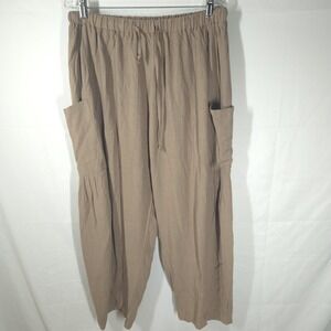 Tarse Womens Linen Blend Harem Pants Size L Tan Drawstring Waist‎ Yoga Lounge